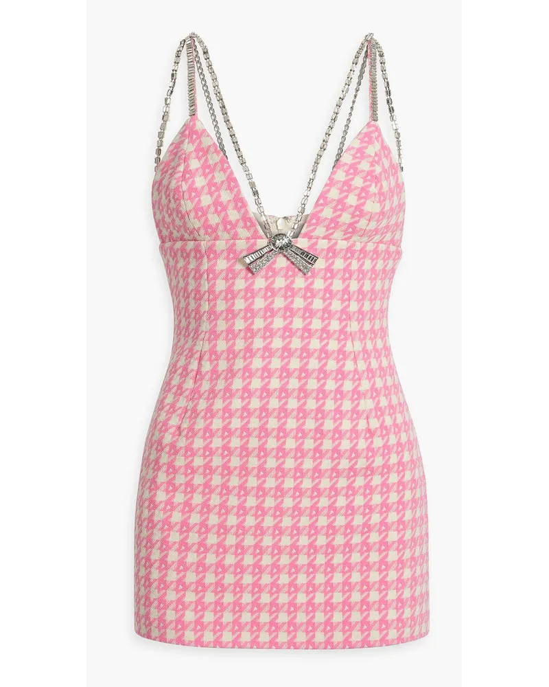 Area Crystal-embellished houndstooth wool-blend tweed mini dress - Pink Pink