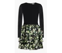 Alice Olivia - Chara tulle-paneled tiered floral-print cotton-blend poplin mini dress - Black