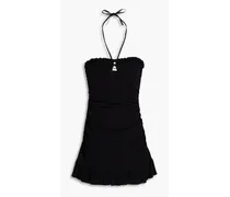 Lille ruffled crochet-knit halterneck mini dress - Black