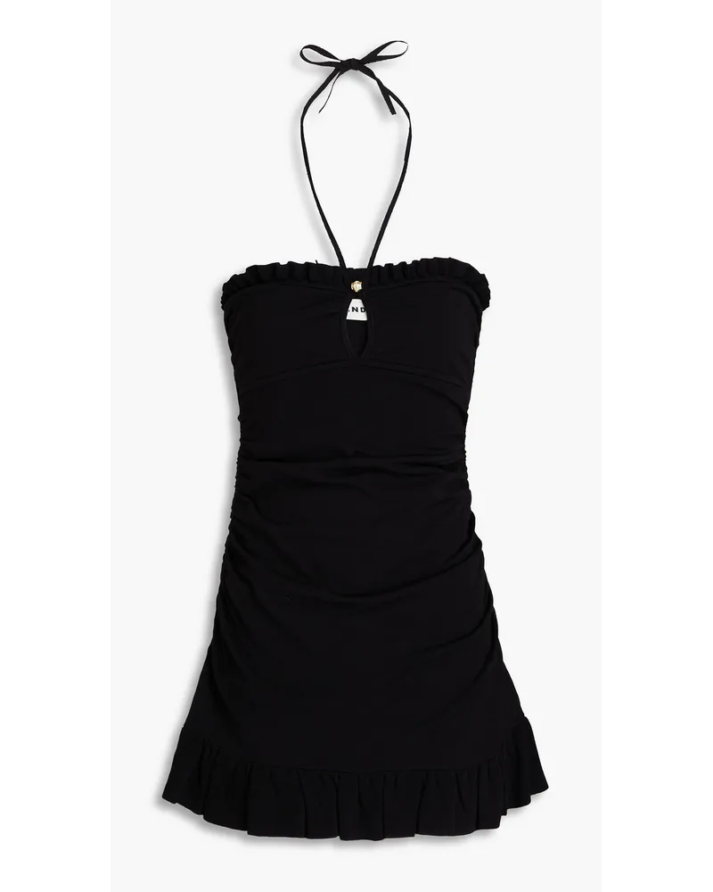 Sandro Ruffled crochet-knit halterneck mini dress - Black Black