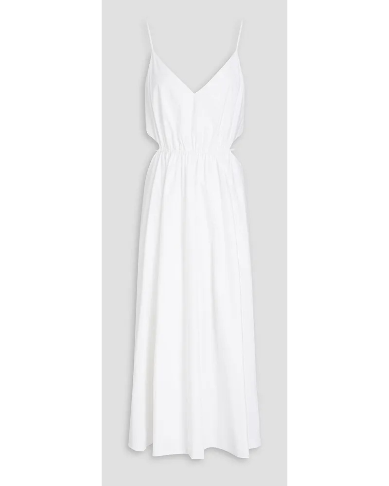 Halston Carmen gathered stretch-cotton poplin dress - White White