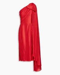 Jenny Packham One-shoulder bow-detailed lamé midi dress - Red Red