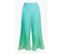 Pleated dégradé recycled-georgette wide-leg pants - Blue