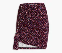 Ruched floral-print stretch-jersey mini skirt - Black
