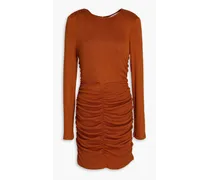 Ruched cutout ribbed-knit mini dress - Brown