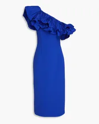 Rebecca Vallance Cora one-shoulder ruffled taffeta and crepe midi dress - Blue Blue