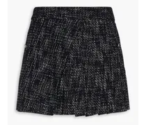 Layered pleated cotton-blend tweed shorts - Black