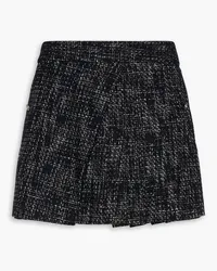 Maje Layered pleated cotton-blend tweed shorts - Black Black