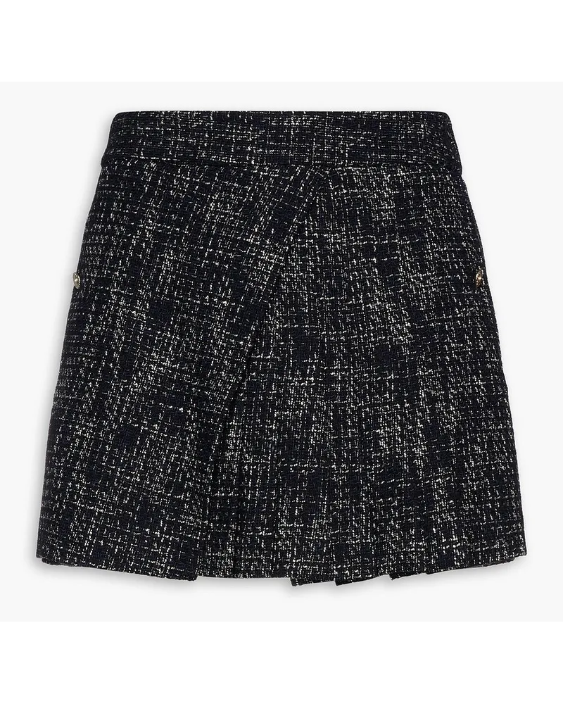 Maje Layered pleated cotton-blend tweed shorts - Black Black