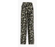 Floral-print silk-crepe wide-leg pants - Black