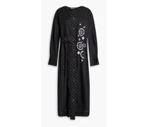 Embroidered cotton-poplin midi shirt dress - Black