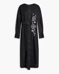 Ganni Embroidered cotton-poplin midi shirt dress - Black Black