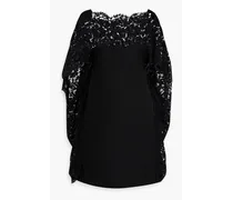 Cape-effect corded lace and crepe mini dress - Black