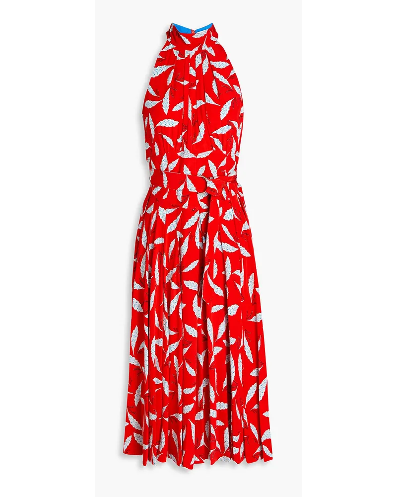 Diane von Furstenberg Nicola pleated printed crepe de chine midi dress - Red Red