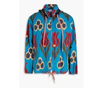 Printed cotton hooded jacket - Blue