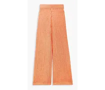 Leila open-knit wide-leg pants - Orange