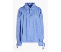 Georgia pleated cotton and silk-blend shirt - Blue