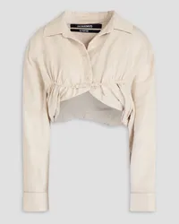 Jacquemus Machou cropped cotton and linen blend shirt - White White