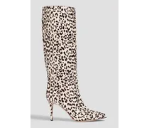 Hunter leopard-print calf hair knee boots - White