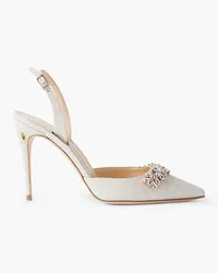 Jennifer Chamandi Vittorio 105 crystal-embellished glittered woven slingback pumps - Metallic Metallic