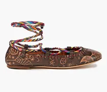 Printed leather ballet flats - Brown