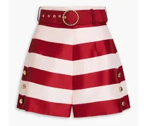 Belted striped silk-satin shorts - Burgundy