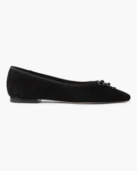 Porte & Paire Bow-embellished suede ballet flats - Black Black