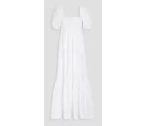 Gathered cotton-poplin maxi dress - White