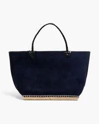 Altuzarra Prussian raffia-trimmed suede tote - Blue Blue