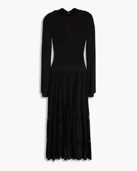 Elie Saab Lace-trimmed ribbed-knit midi dress - Black Black