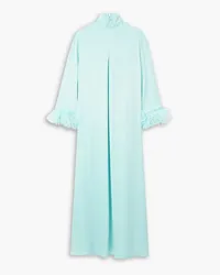 SLEEPER feather-trimmed crepe turtleneck maxi dress - Blue Blue