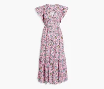 Greta ruffled floral-print cotton-blend poplin midi dress - Pink