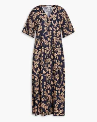 Chinti & Parker Pleated floral-print cotton-poplin midi dress - Blue Blue