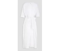 Belted linen and cotton-blend midi dress - White