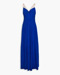 Zac Posen Tulle-trimmed plissé-crepe maxi dress - Blue Blue