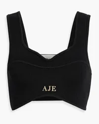 Aje. Parfum Corset cropped knitted top - Black Black