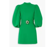 Embellished belted crepe mini dress - Green