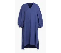 Gathered linen and cotton-blend midi dress - Blue