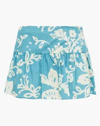 RED Valentino Skirt-effect printed cotton-poplin shorts - Blue Blue