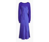 Knit-paneled silk-satin midi dress - Blue