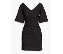 Ruched cotton-canvas mini dress - Black