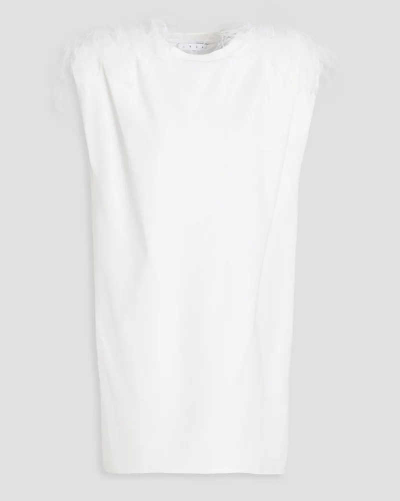 Area Feather-trimmed pleated jersey mini dress - White White