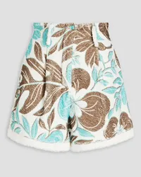 RACIL Pleated floral-print cotton-terry shorts - White White