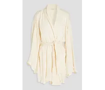 Rumba belted crinkled bamboo and silk-blend kimono - White
