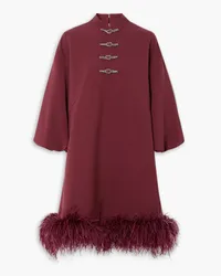 Huishan Zhang Meiling feather-trimmed crystal-embellished crepe mini dress - Burgundy Burgundy