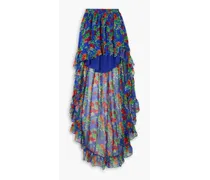 Della asymmetric ruffled floral-print silk-chiffon maxi skirt - Blue