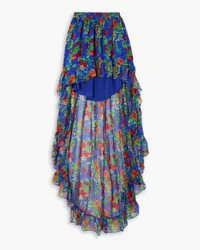 Caroline Constas Della asymmetric ruffled floral-print silk-chiffon maxi skirt - Blue Blue