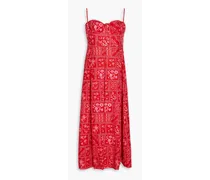 Mambo Ipanema Escarlata floral-print linen midi dress - Red