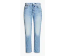 Faded distressed high-rise slim-leg jeans - Blue