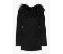 Feather-embellished stretch-wool twill mini dress - Black